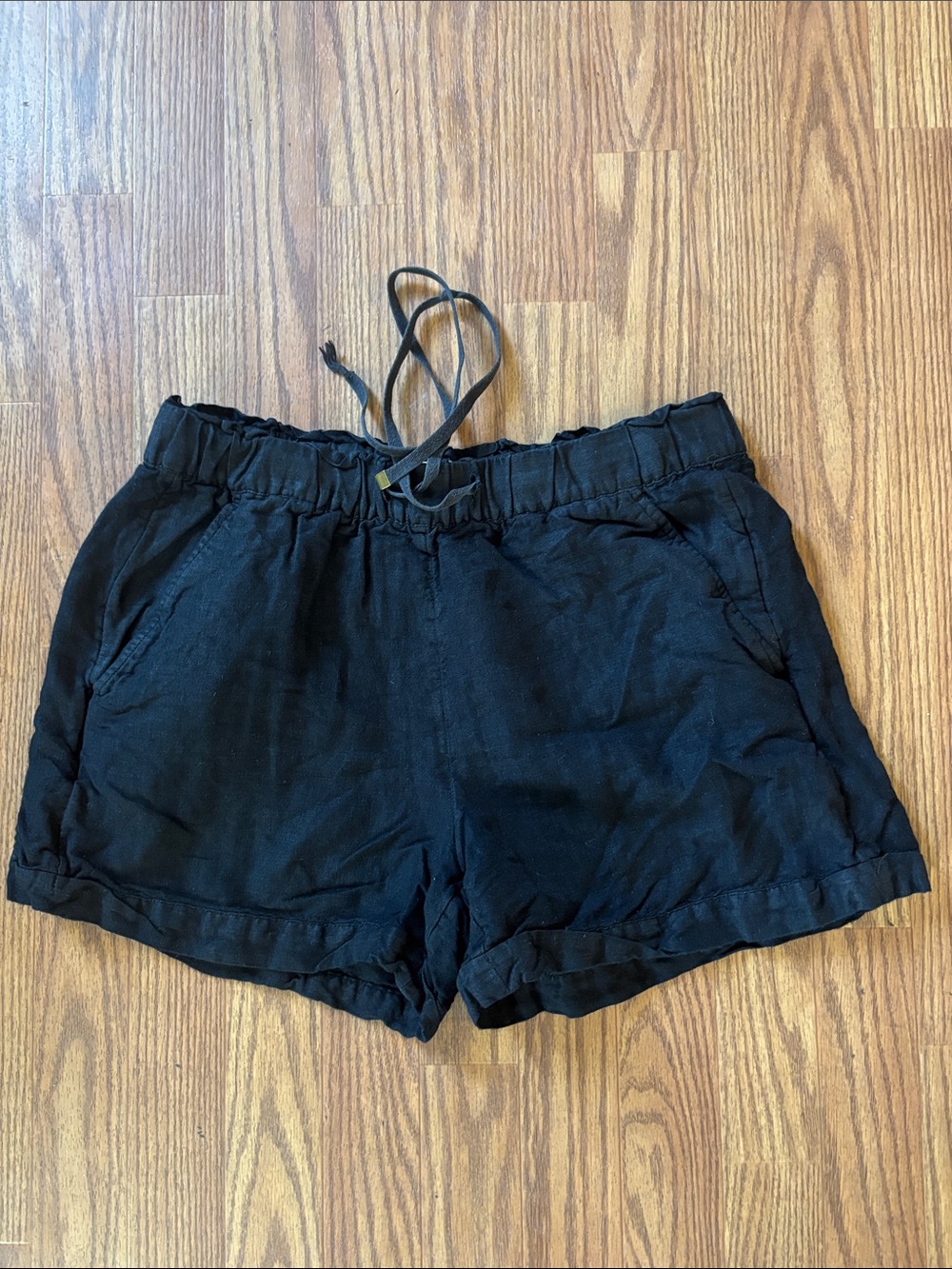 LOFT Black Elastic Waist Drawstring Linen-Blend Shorts